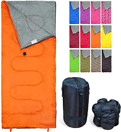 REVALCAMP Sleeping Bag Indoor & Outdoor Use. Great for Kids, Boys, Girls, Teens & Adults. Ultralight and Compact Bags are Perfect for Hiking, Backpacking & Camping - Orange