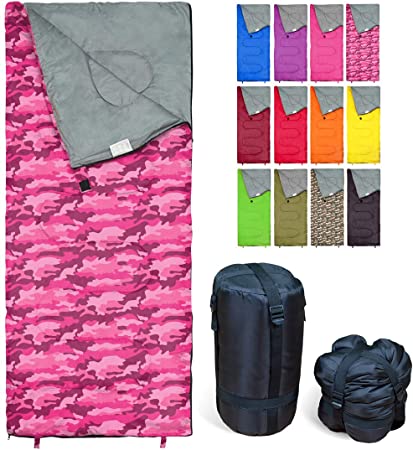 REVALCAMP Sleeping Bag Indoor & Outdoor Use. Great for Kids, Boys, Girls, Teens & Adults. Ultralight and Compact Bags are Perfect for Hiking, Backpacking & Camping - Pink-Camo